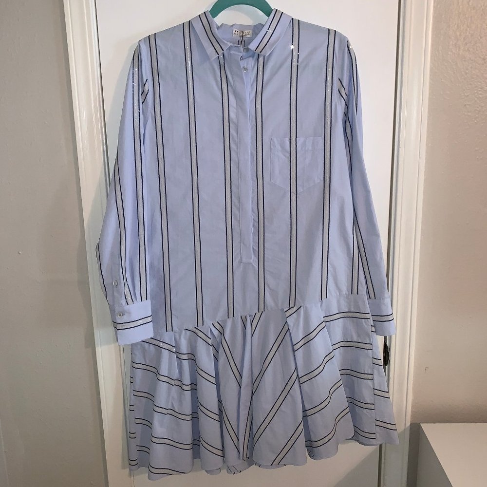 NWT Brunello Cucinelli Cotton Striped Shirtdress,
